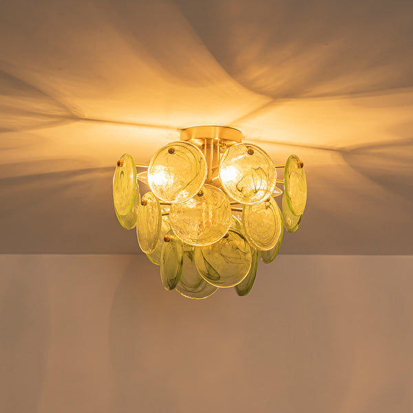 Dark Green 4-Light Stire Glass Tiered Semi-Flush Mount