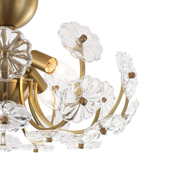4-Light Clear Pressed Flower Glass Blossom Semi-Flush Mount