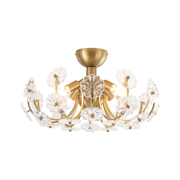 4-Light Clear Pressed Flower Glass Blossom Semi-Flush Mount