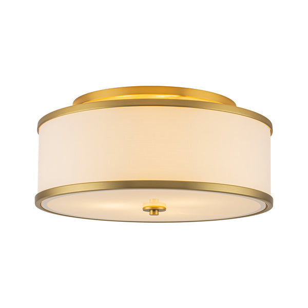 Fabric Round Drum 3-Light Brass Semi-flush Mount Glass Diffuser