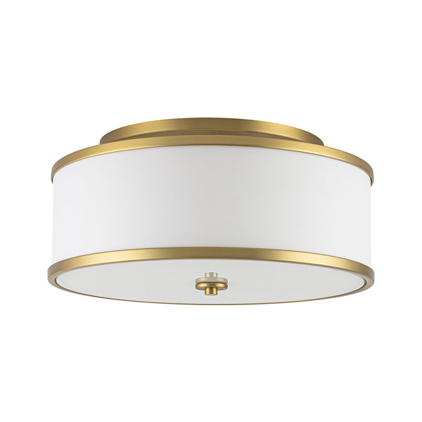 Fabric Round Drum 3-Light Brass Semi-flush Mount Glass Diffuser
