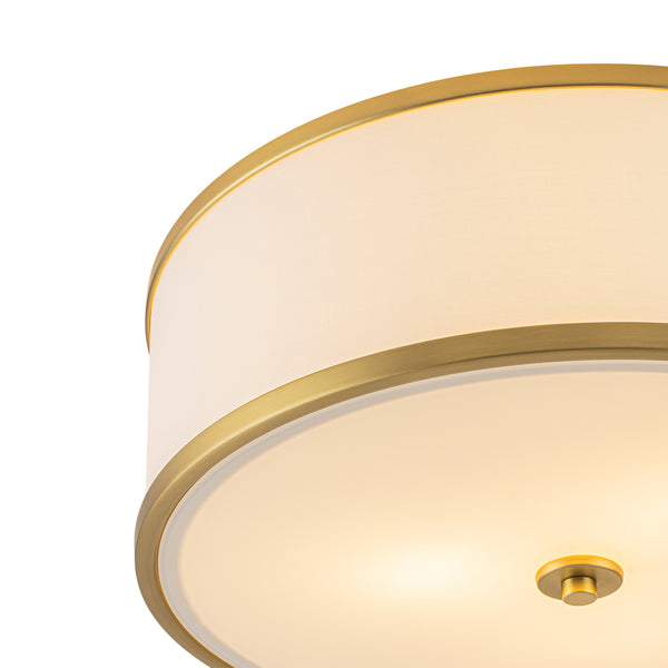 Fabric Round Drum 3-Light Brass Semi-flush Mount Glass Diffuser
