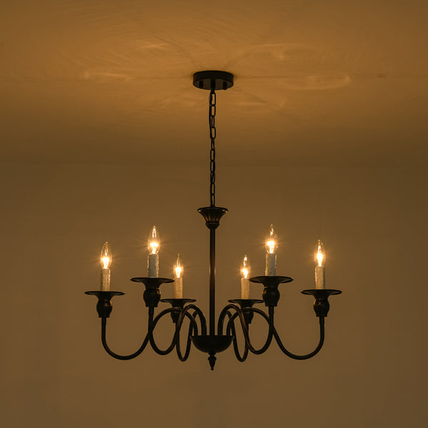 Modern Farmhouse 6-Light Swooping Arm Candle Style Chandelier