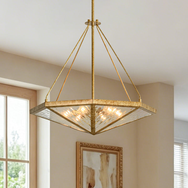 French Rusty Gold Ripple Glass Pyramid Chandelier