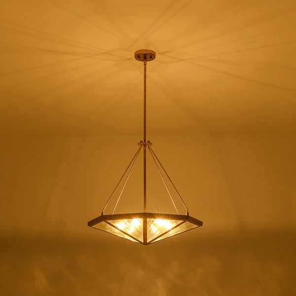 French Rusty Gold Ripple Glass Pyramid Chandelier