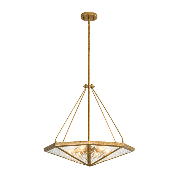 French Rusty Gold Ripple Glass Pyramid Chandelier