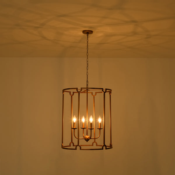 French Vintage 4-Light Cylinder Framed Lantern Pendant
