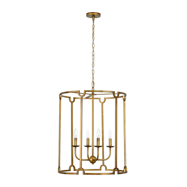 French Vintage 4-Light Cylinder Framed Lantern Pendant