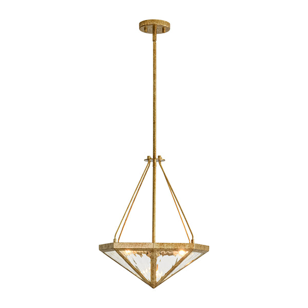 French Rusty Gold Ripple Glass Pyramid Chandelier