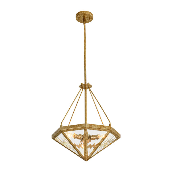 French Rusty Gold Ripple Glass Pyramid Chandelier