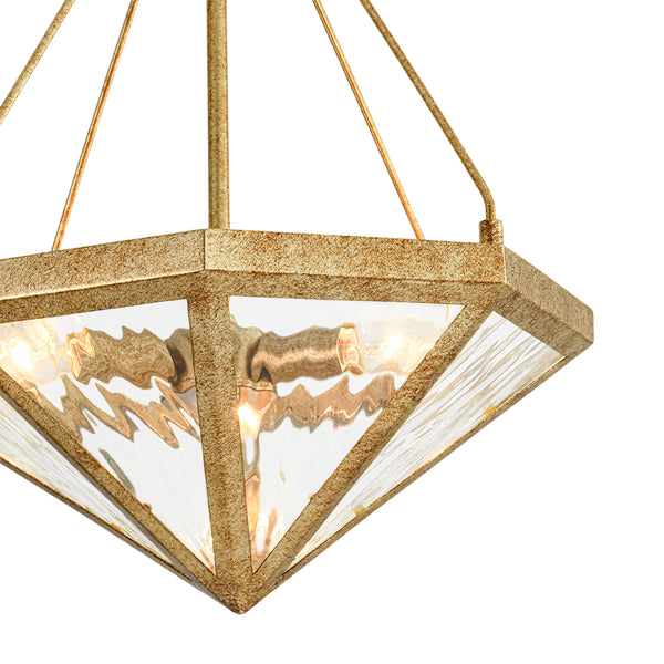 French Rusty Gold Ripple Glass Pyramid Chandelier