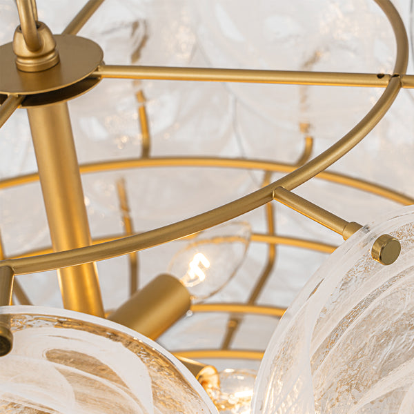 12-Light Strie Glass Disc Layered Cascade Chandelier