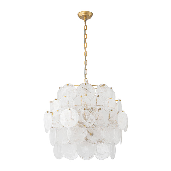 12-Light Strie Glass Disc Layered Cascade Chandelier