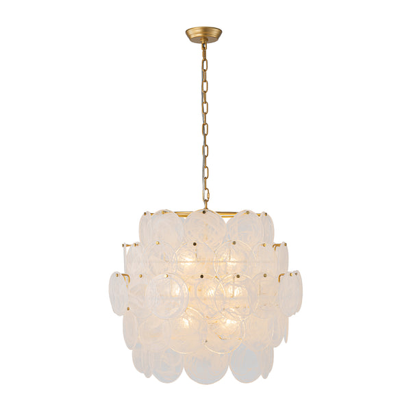 12-Light Strie Glass Disc Layered Cascade Chandelier