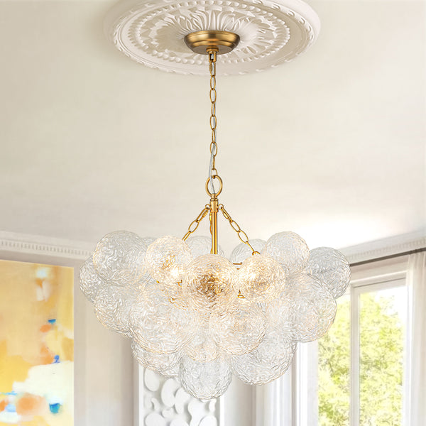 Modern Glam Water Patterned Glass Bubble Chandelier