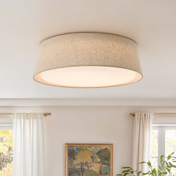 Linen Fabric Dimmable LED Opal Glass Tapered Drum Flush Mount