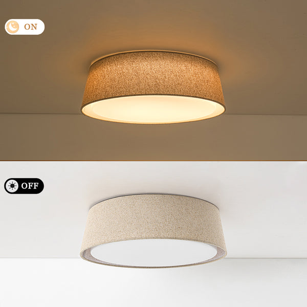 Linen Fabric Dimmable LED Opal Glass Tapered Drum Flush Mount