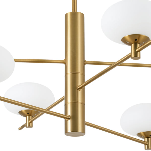 Mid-century 6-Light Frosted Oval Glass Tiered Branch Chandelier