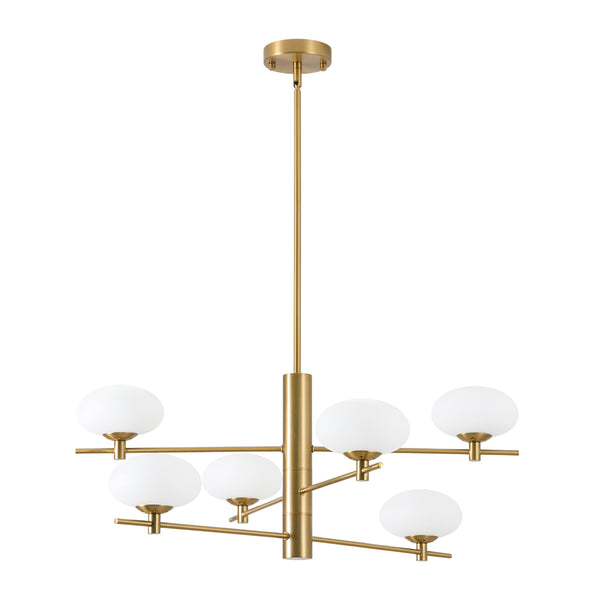 Mid-century 6-Light Frosted Oval Glass Tiered Branch Chandelier