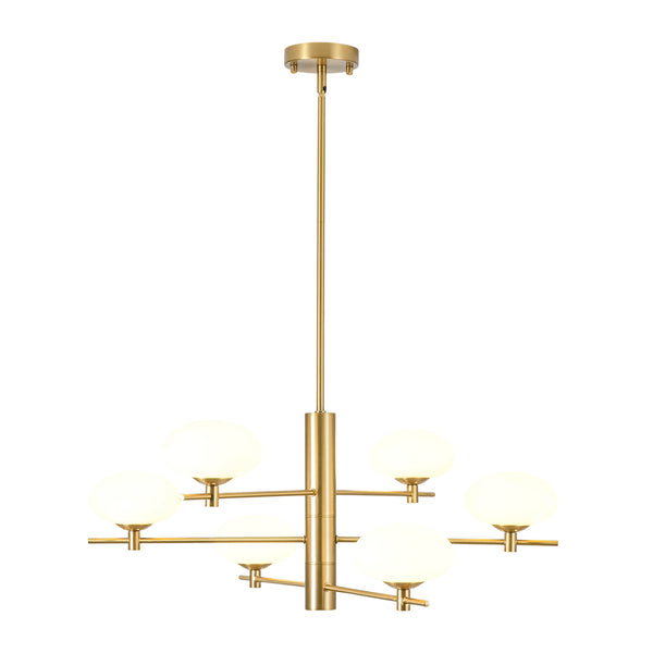 Mid-century 6-Light Frosted Oval Glass Tiered Branch Chandelier