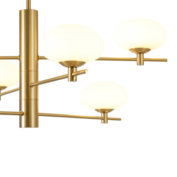 Mid-century 6-Light Frosted Oval Glass Tiered Branch Chandelier