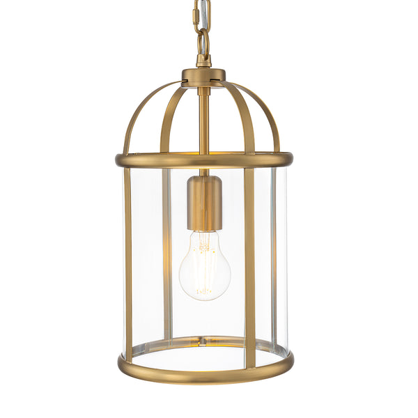 Brass Mini Lantern Clear Glass Cylinder Single Pendant
