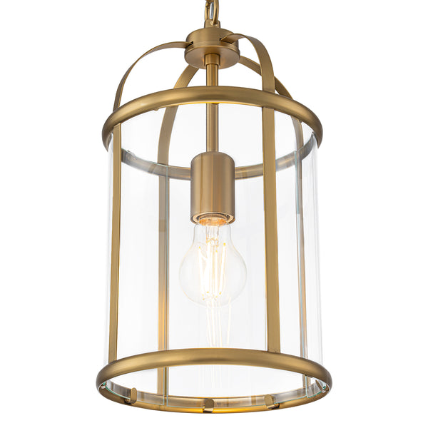 Brass Mini Lantern Clear Glass Cylinder Single Pendant