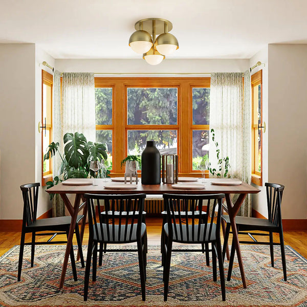 Mid-century Modern 3-Light Glass Globe Semi-Flush Mount