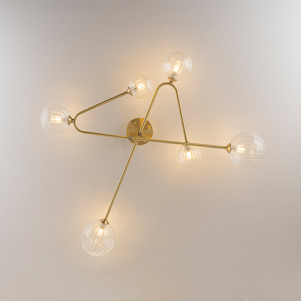 Sputnik Brass Fluted Glass Bubble Linear Semi-flush Mount