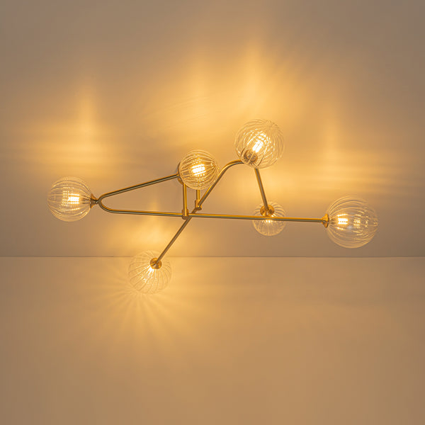 Sputnik Brass Fluted Glass Bubble Linear Semi-flush Mount