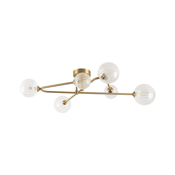 Sputnik Brass Fluted Glass Bubble Linear Semi-flush Mount