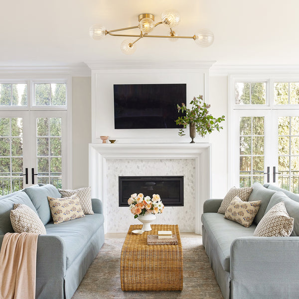 Sputnik Brass Fluted Glass Bubble Linear Semi-flush Mount