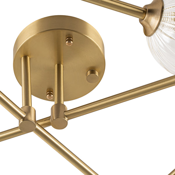 Sputnik Brass Fluted Glass Bubble Linear Semi-flush Mount