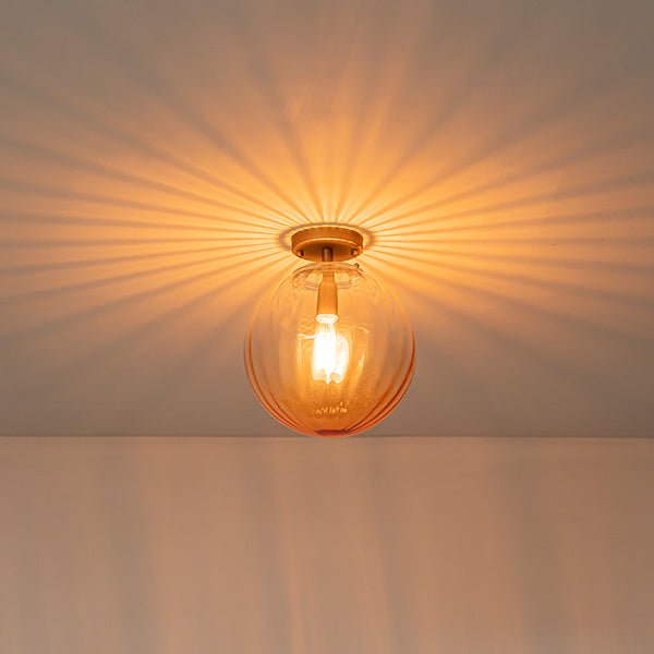 Minimalism 1-Light Striped Glass Orb Semi-flush Mount
