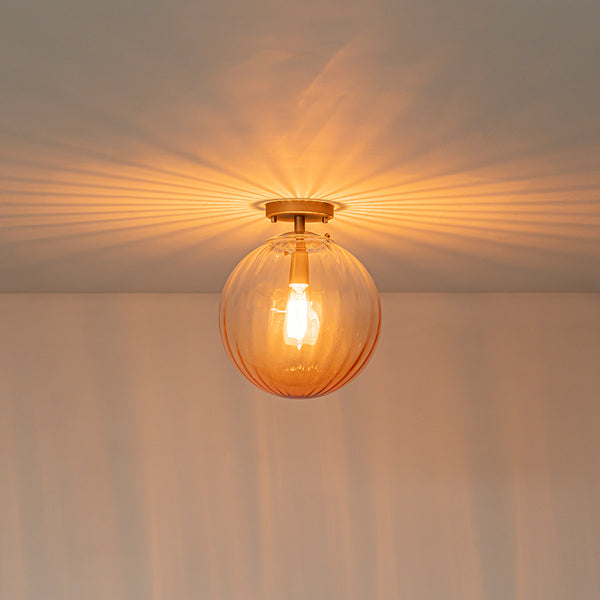 Minimalism 1-Light Striped Glass Orb Semi-flush Mount