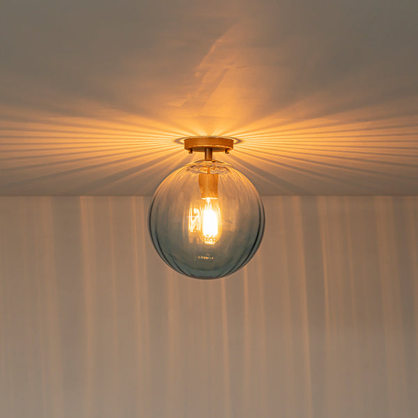 Minimalism 1-Light Striped Glass Orb Semi-flush Mount