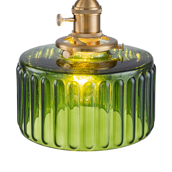 Modern 1-Light Fluted Drum Glass Single Island Pendant