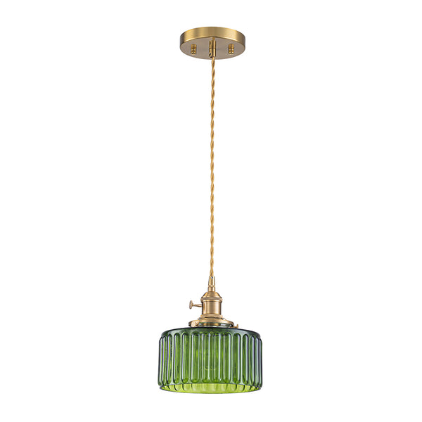 Modern 1-Light Fluted Drum Glass Single Island Pendant