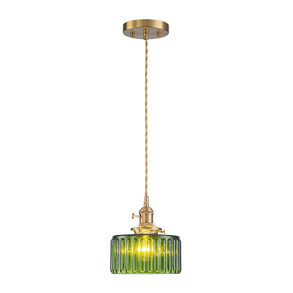 Modern 1-Light Fluted Drum Glass Single Island Pendant