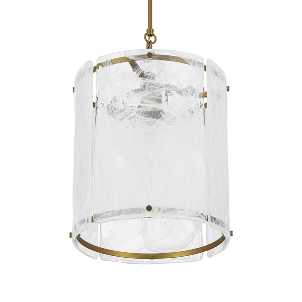 Modern 1-Light White Strie Glass Cylinder Single Pendant