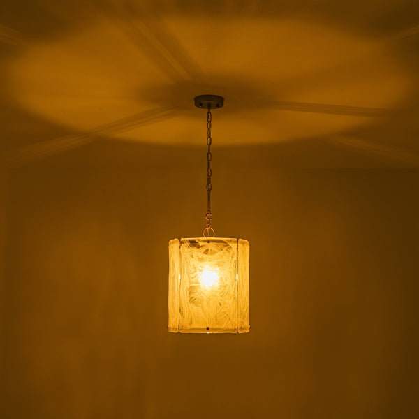 Modern 1-Light White Strie Glass Cylinder Single Pendant