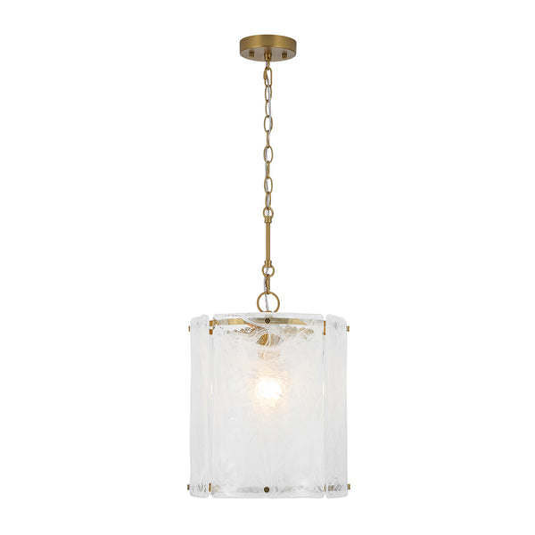 Modern 1-Light White Strie Glass Cylinder Single Pendant
