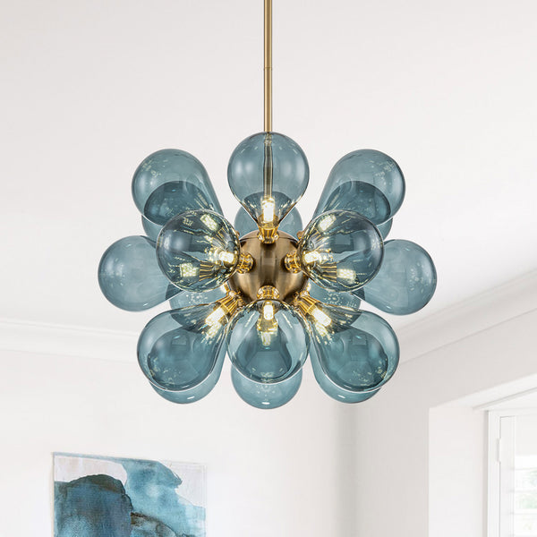 Modern 18-Light Hand Blown Glass Cluster Chandelier