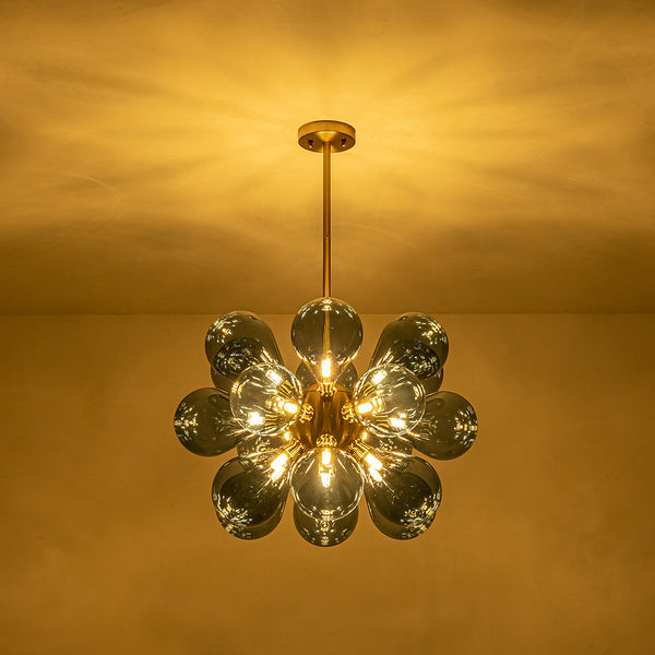 Modern 18-Light Hand Blown Glass Cluster Chandelier