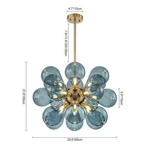 Modern 18-Light Hand Blown Glass Cluster Chandelier