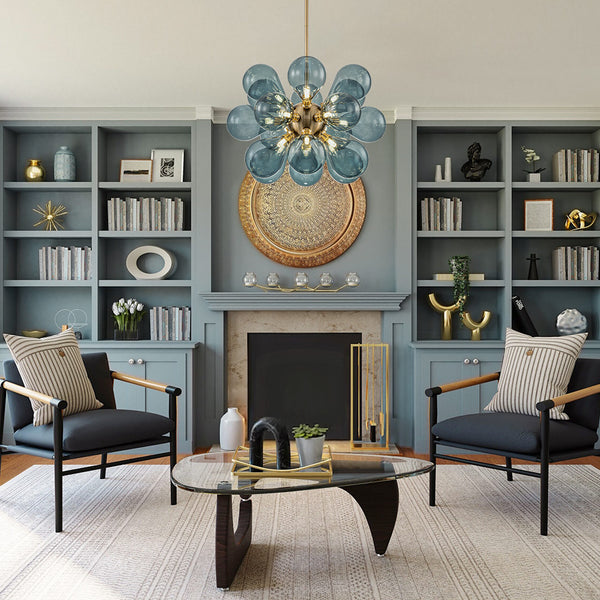 Modern 18-Light Hand Blown Glass Cluster Chandelier