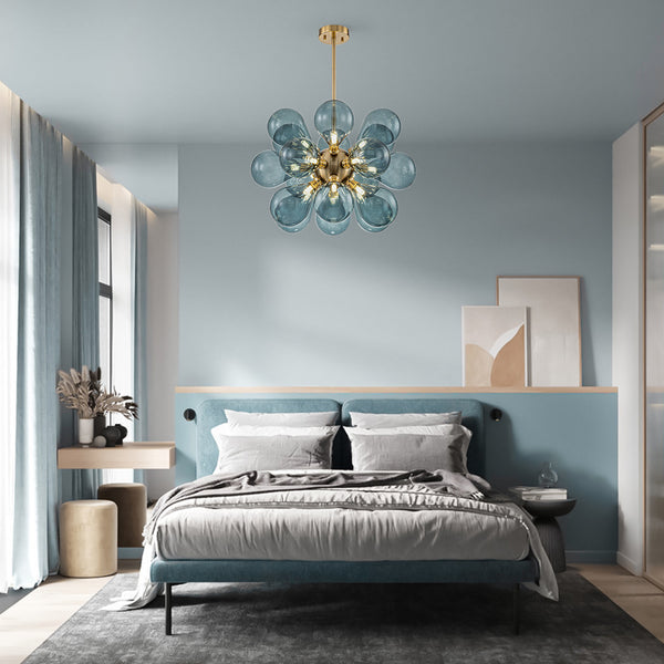 Modern 18-Light Hand Blown Glass Cluster Chandelier