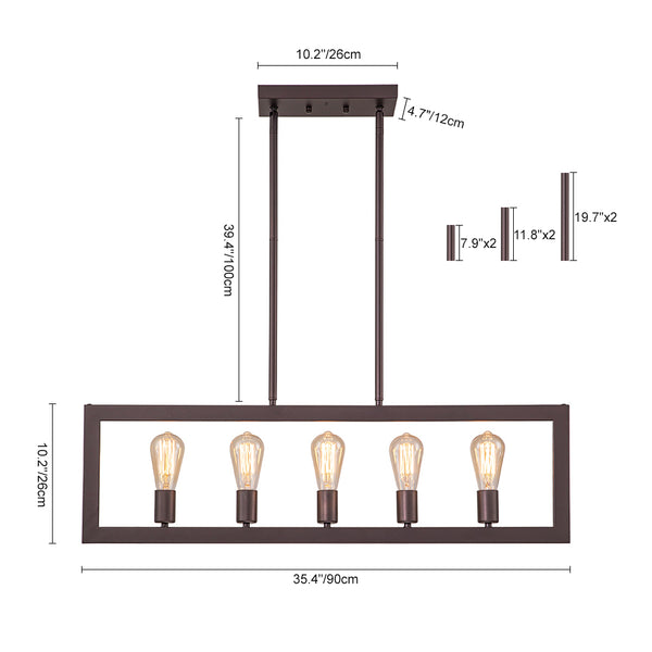 Modern 5-Light Flat Rectangle Metal Island Chandelier