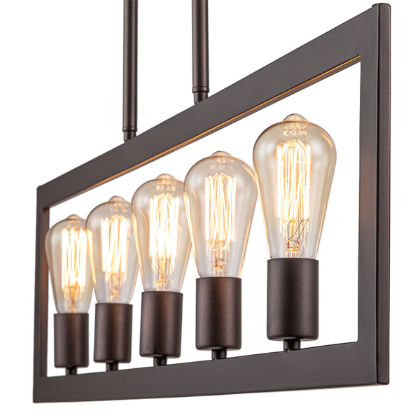 Modern 5-Light Flat Rectangle Metal Island Chandelier