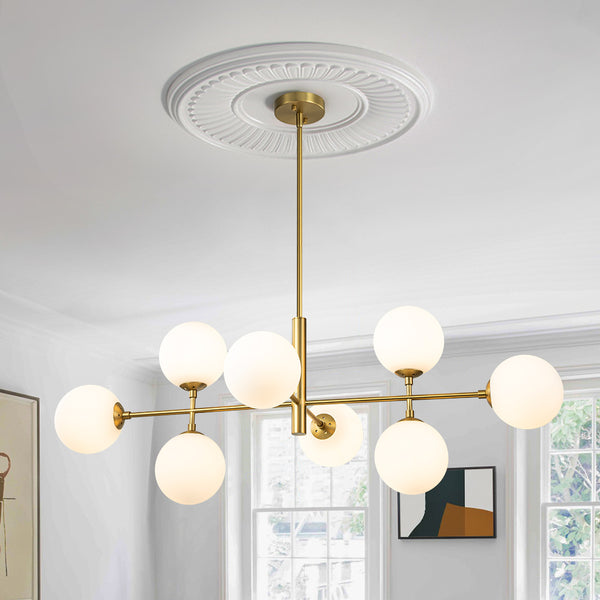 Modern 8-Light Linear Opal Glass Globe Chandelier
